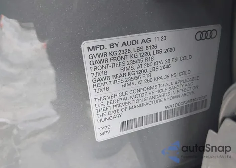 2024 Audi Q3 Premium 45 Tfsi S Line Quattro Tiptronic из США, поврежденный, VIN WA1DECF35R1072237